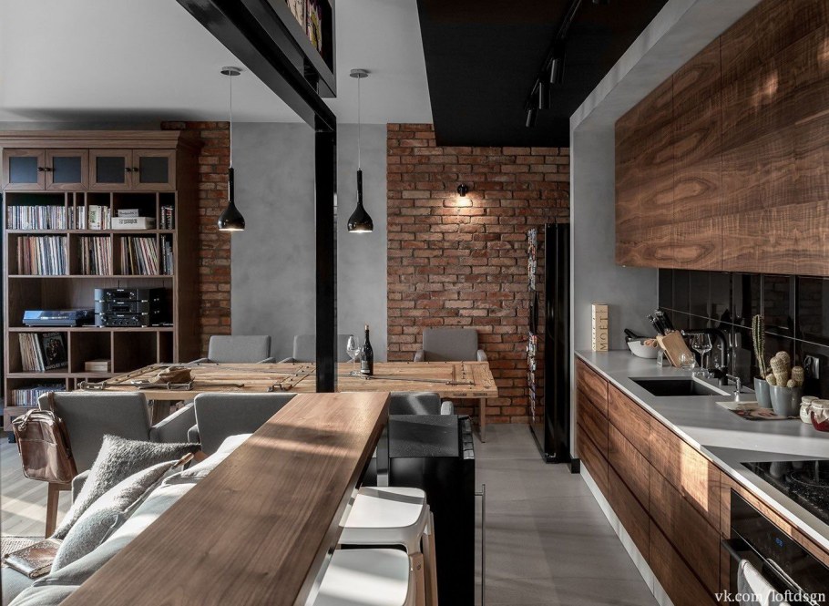 Кухни из металла и дерева в стиле лофт