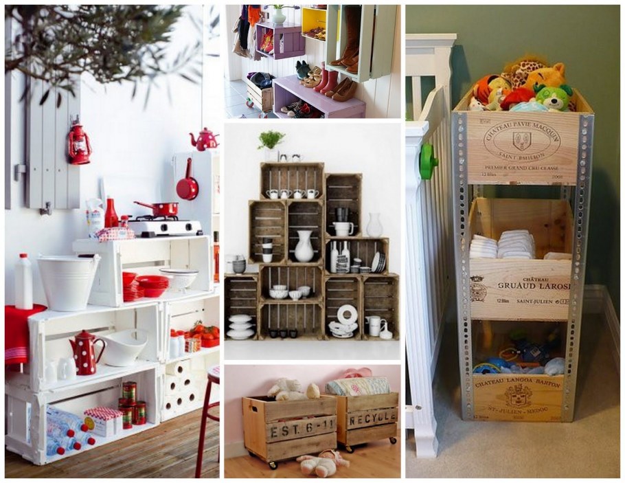 Деревянные ящики в интерьере