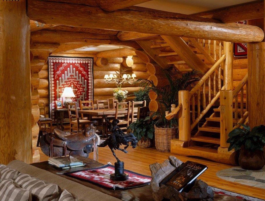 Интерьер дома из бревна