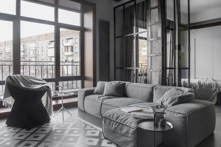Серый диван в стиле лофт
