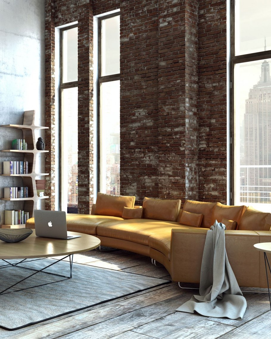 Диван в интерьере лофт