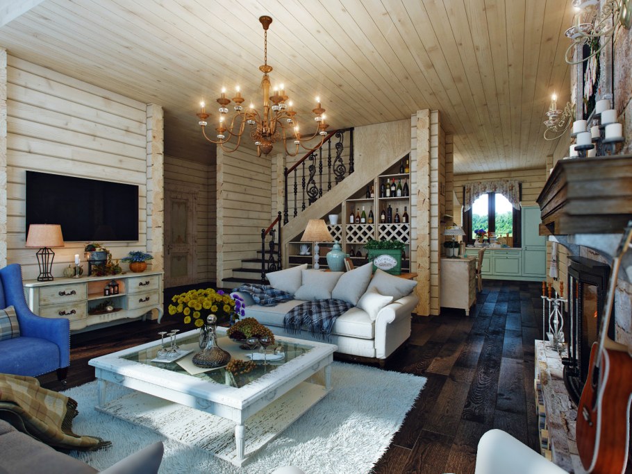 Мрачный интерьер в деревянном доме