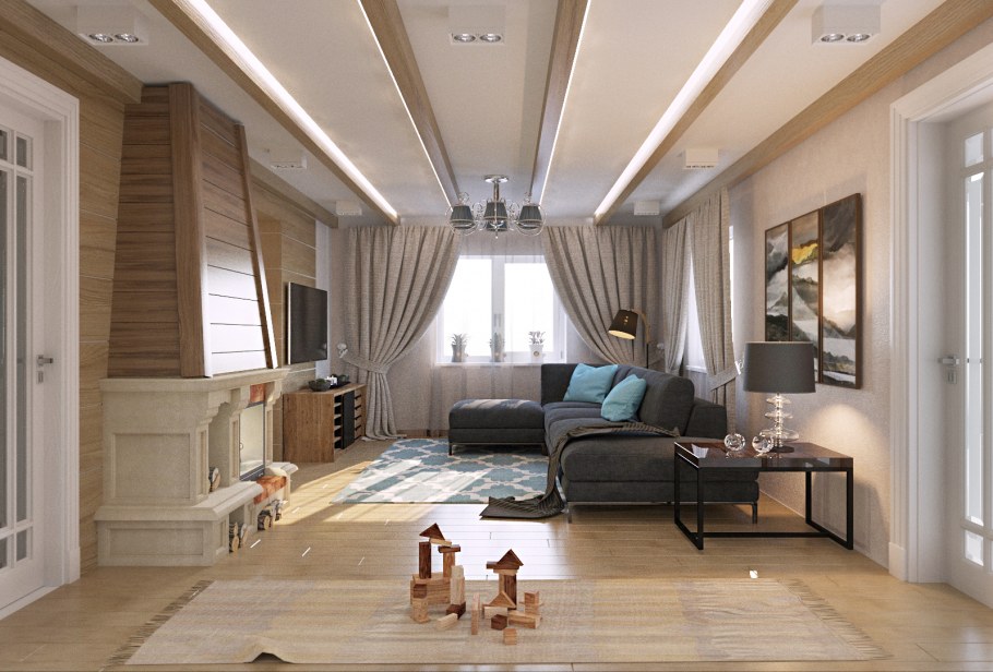 Интерьеры загородного дома 170 метров