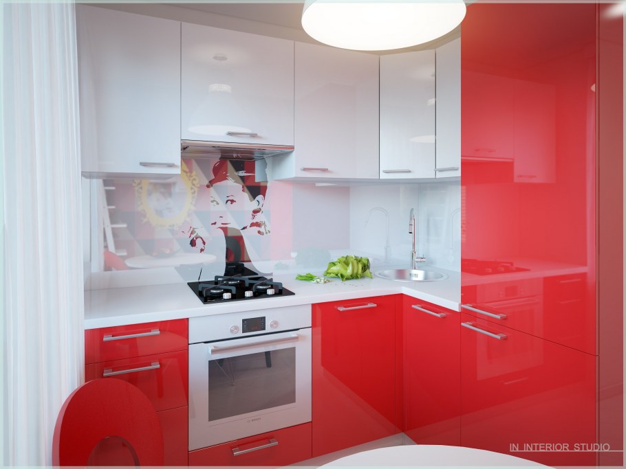 Красно белая кухня в хрущевке