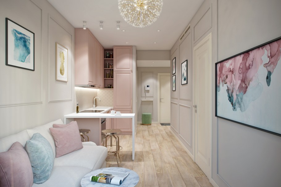 Дизайн однокомнатной квартиры в пастельных тонах
