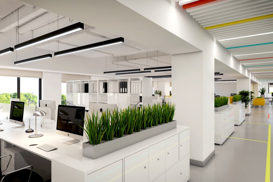 Офис с белой мебелью