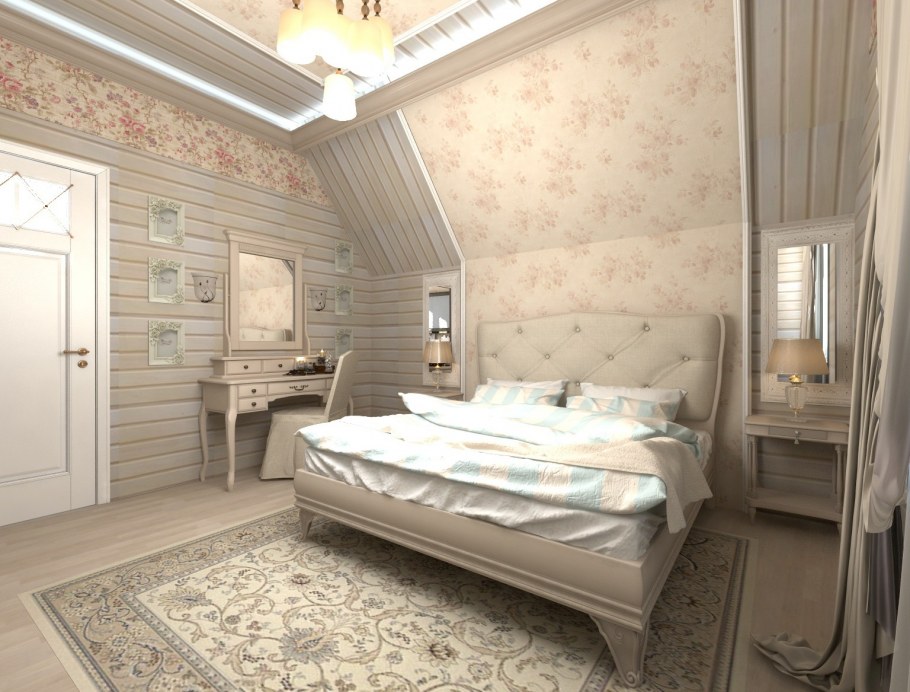 Мансардная спальня в стиле Прованс