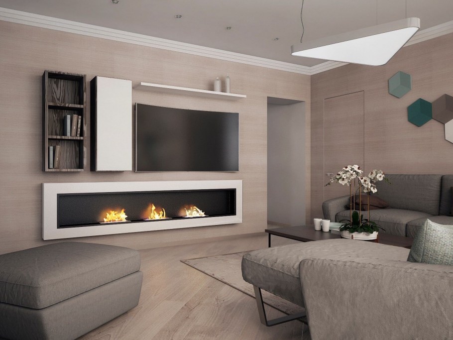 ТВ зона в гостиной в современном стиле