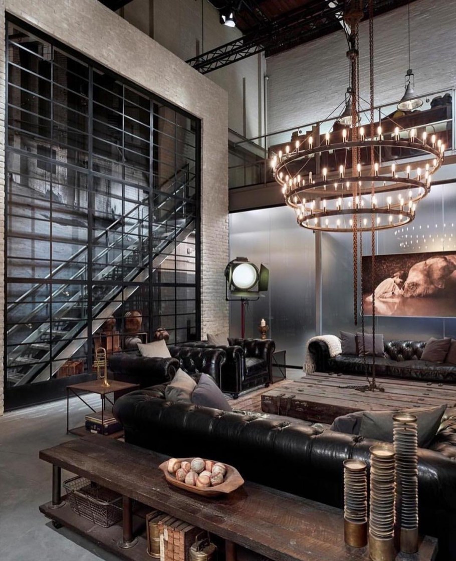Индустриальный стиль Индастриал интерьер гостиная