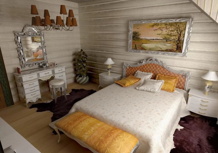 Спальня в бревенчатом доме