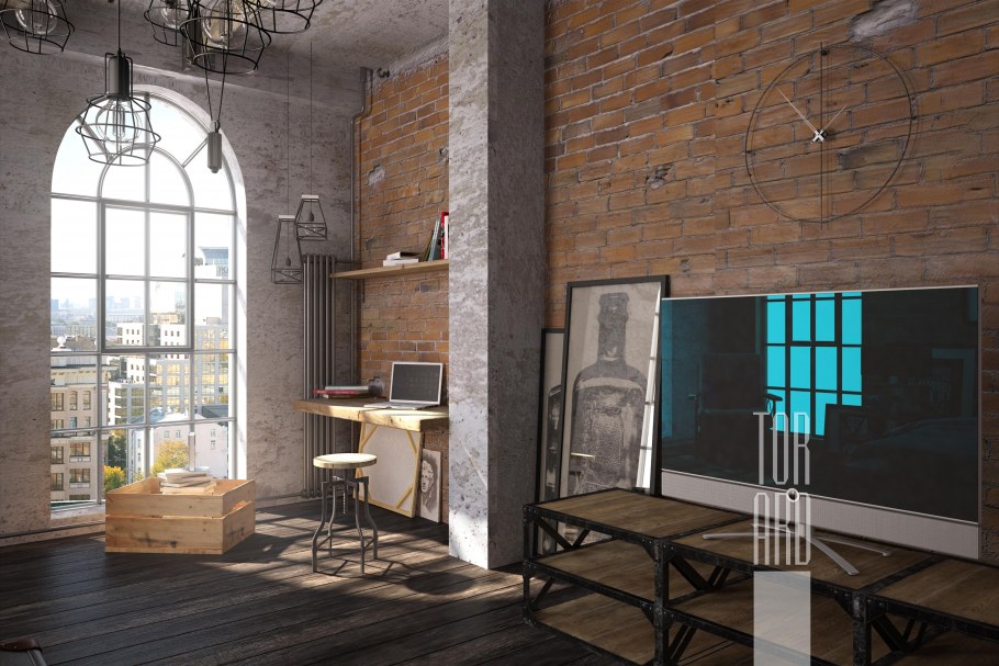 Колонны в интерьере лофт