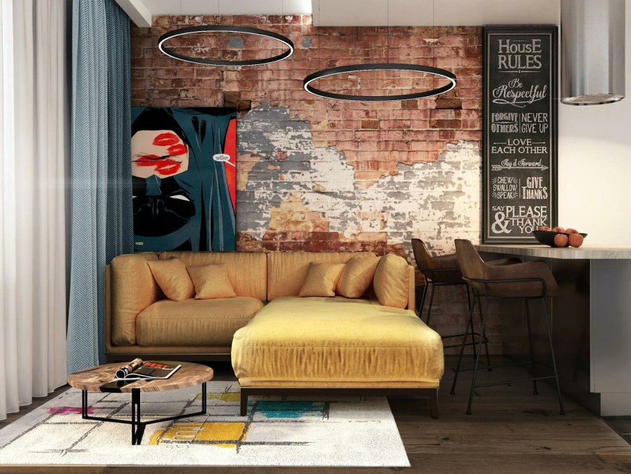 Гостиная лофт гранж