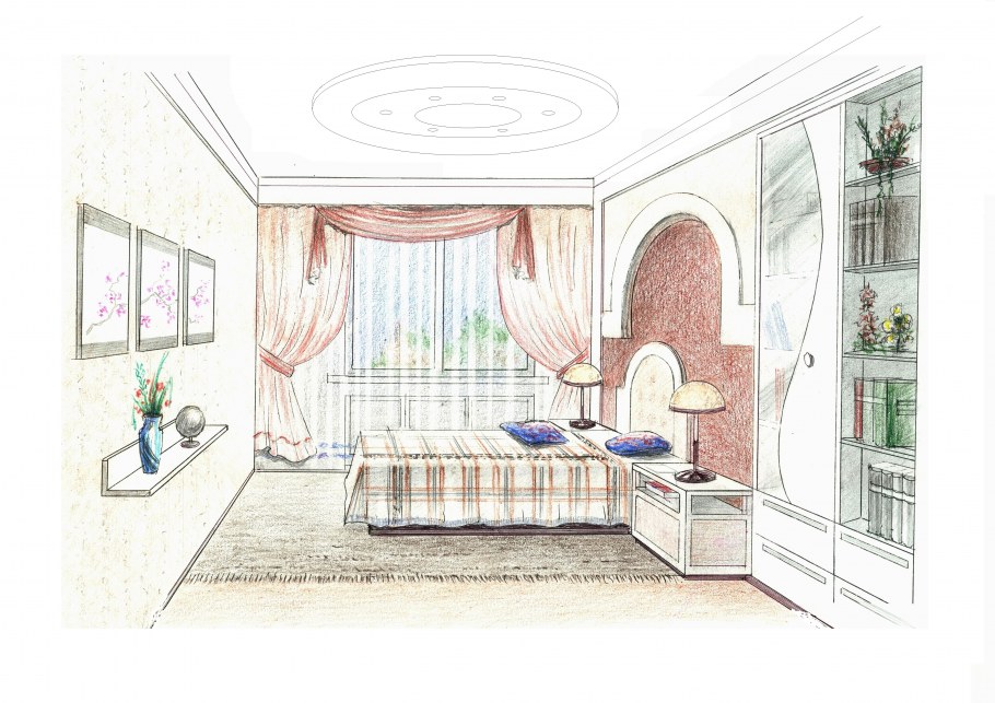 Эскиз интерьера комнаты