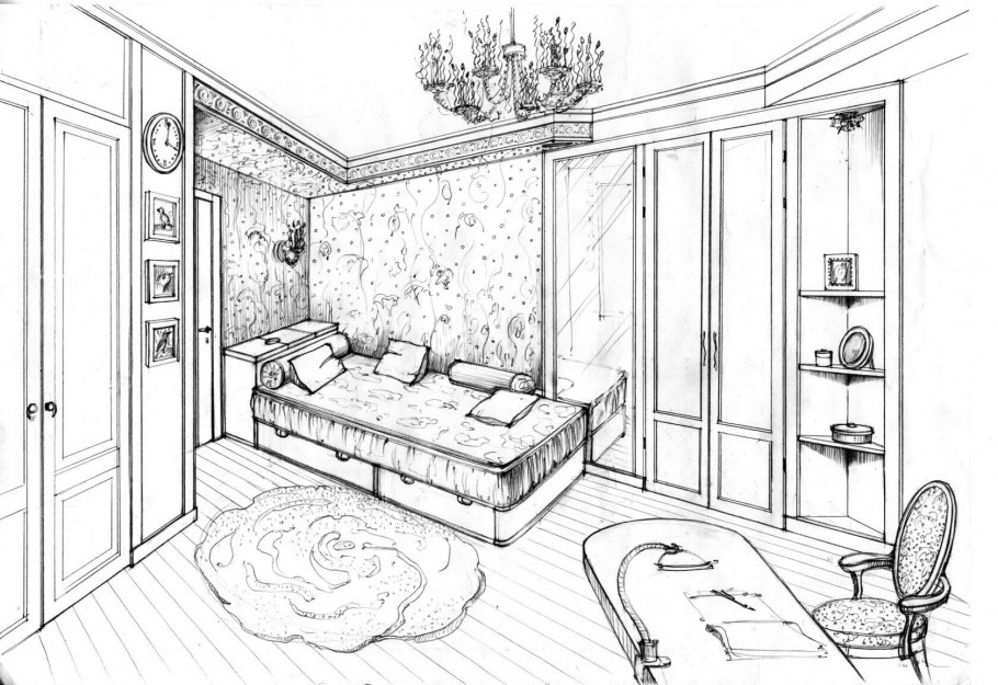 Эскиз интерьера комнаты