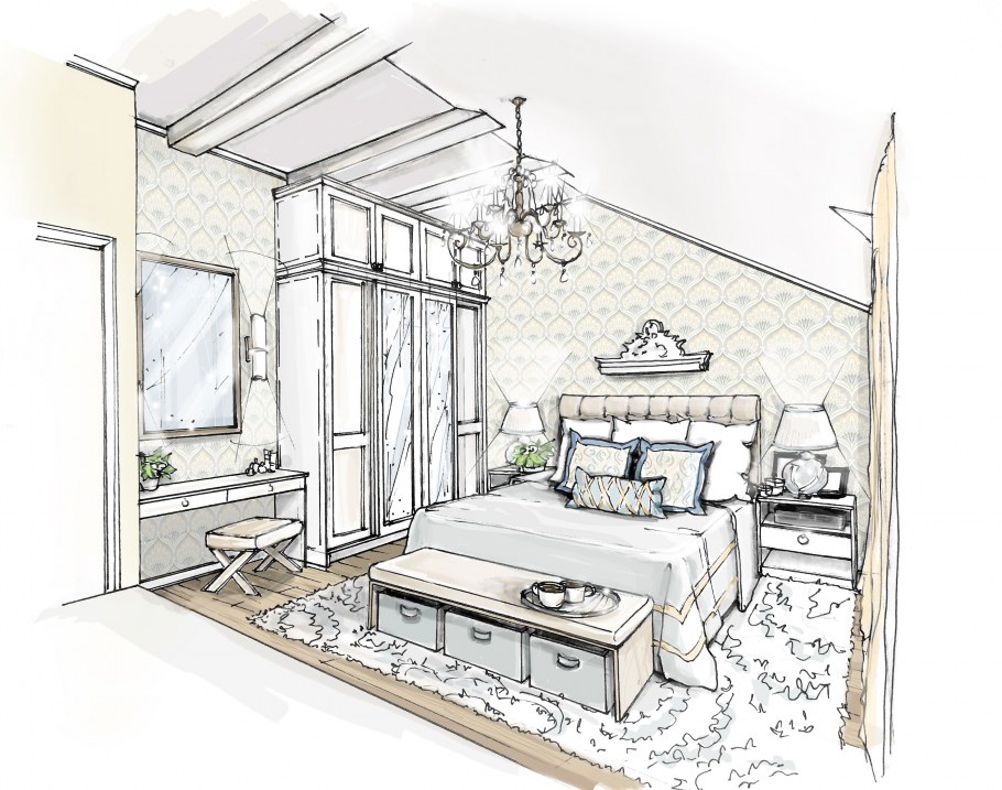 Интерьерный скетч спальня