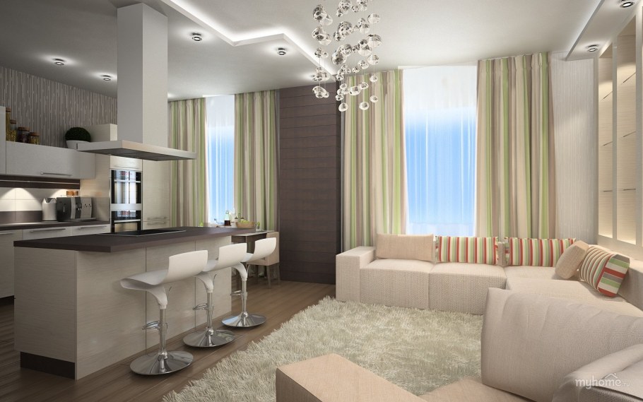 Гостиная студия с кухней