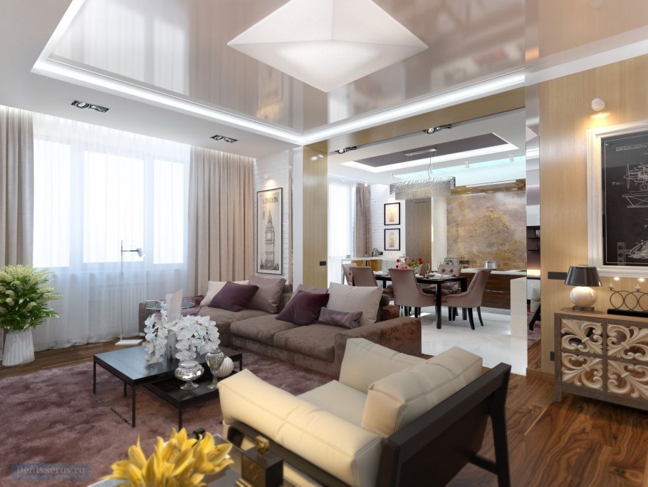 Интерьер кухни гостиной 60 кв м