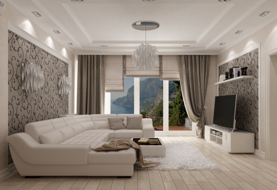 Современная гостиная в светлых тонах