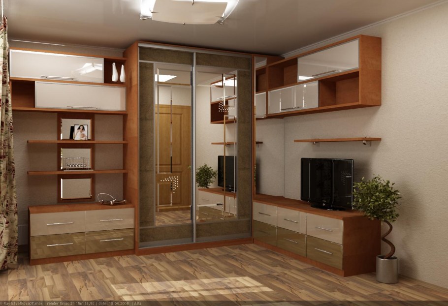 Гостиная с угловым шкафом купе