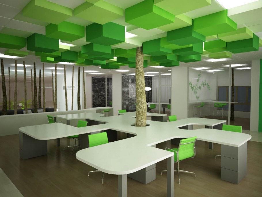 Зеленый цвет в интерьере офиса