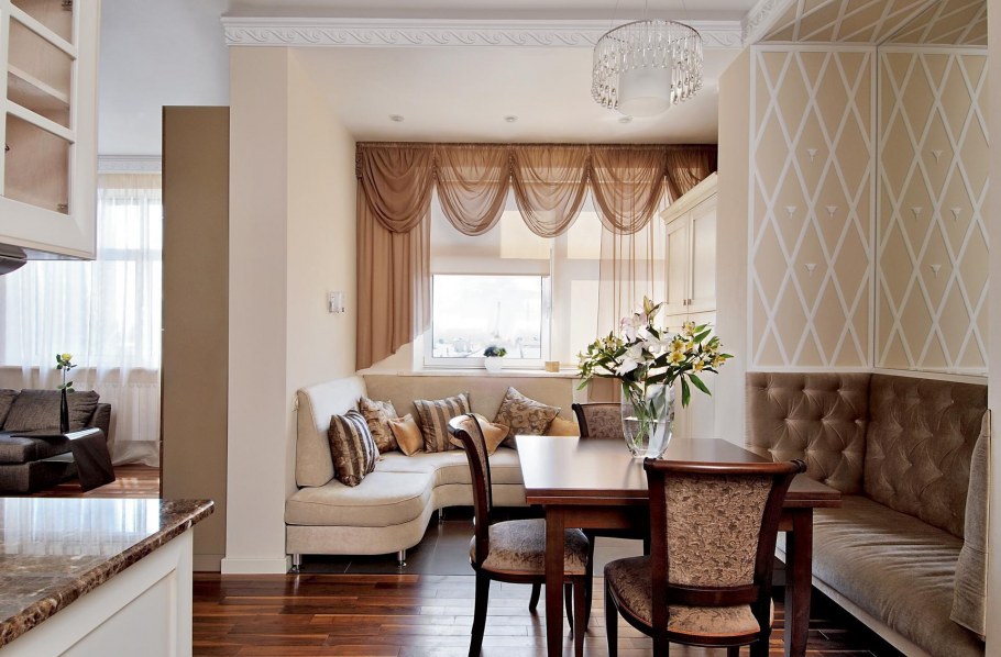 Гостиная столовая Неоклассика бежевый