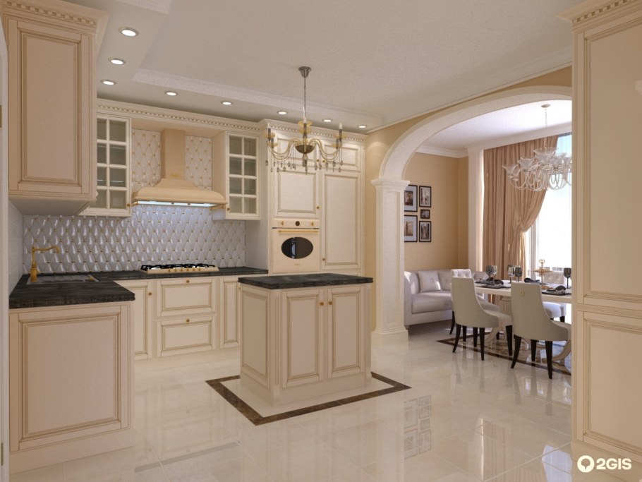 Бежевая кухня в неоклассике