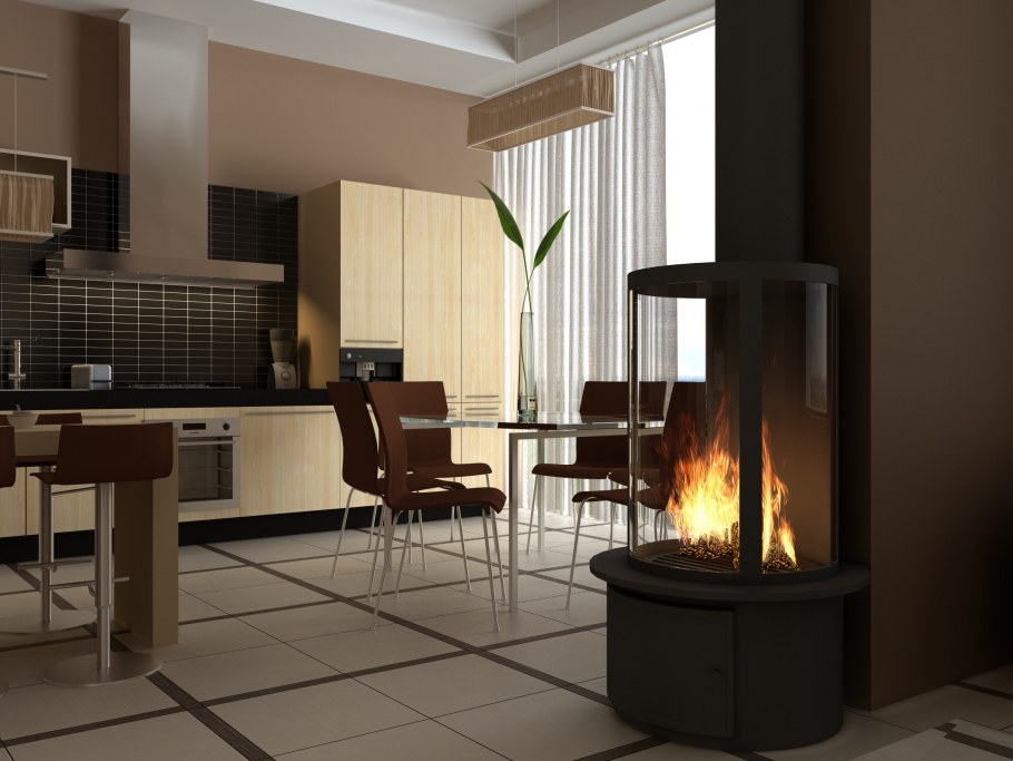 Кухня с камином