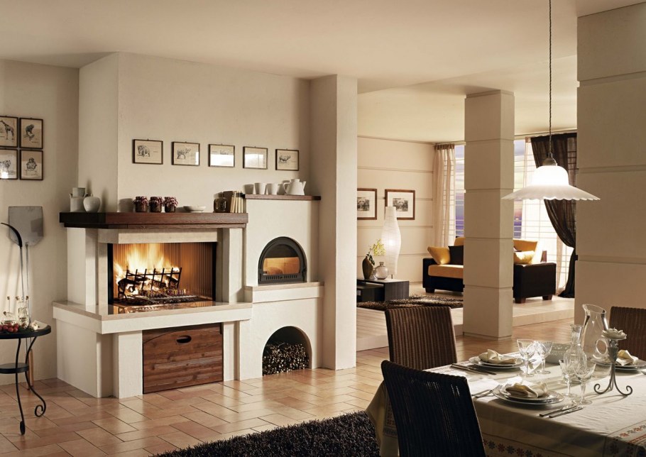 Электрокамин на кухне