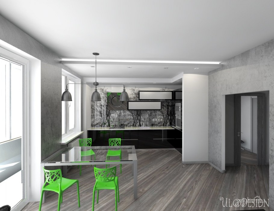 Кухня студия в серых тонах