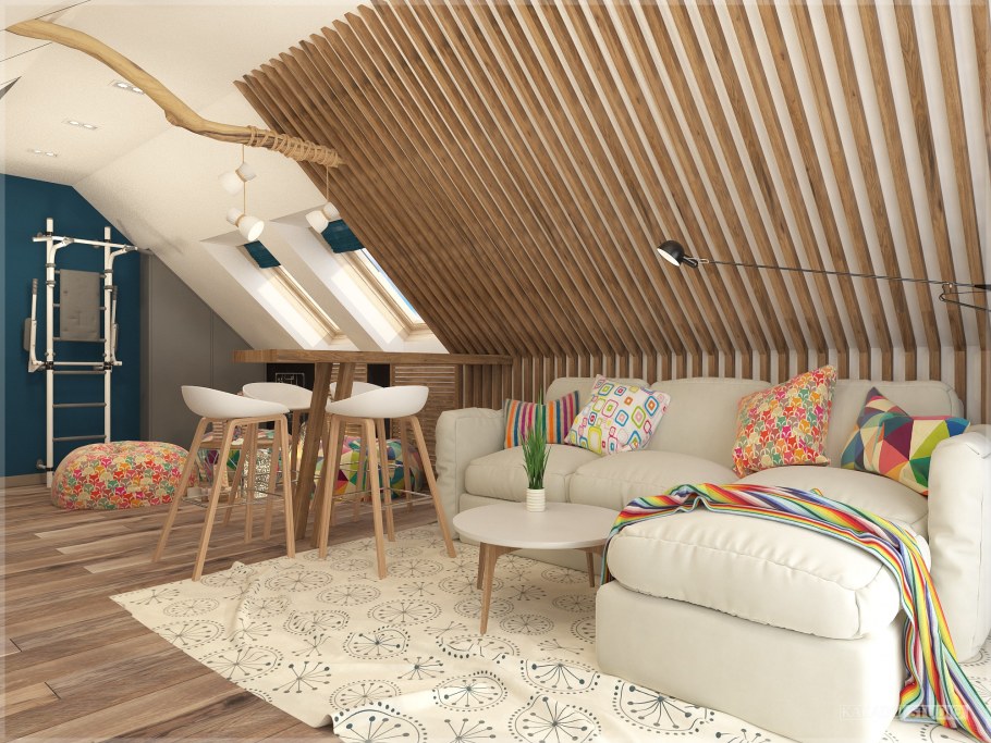 Отделка мансардного потолка