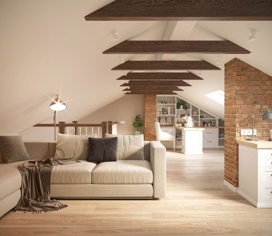 Мансарда под четырехскатной крышей интерьер