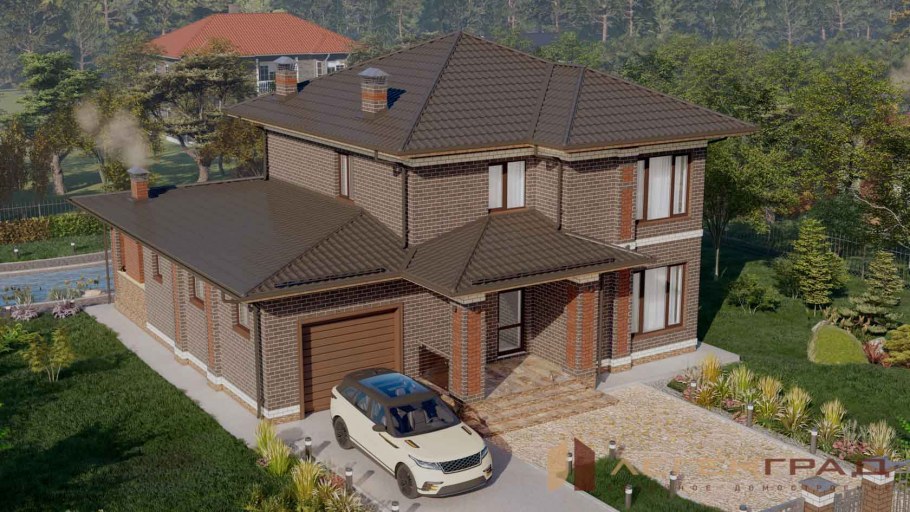 Райтовский стиль двухэтажный дом с гаражом