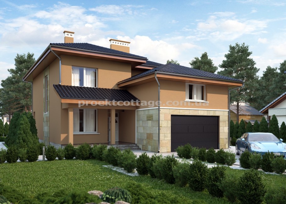 Дом с гаражом спереди