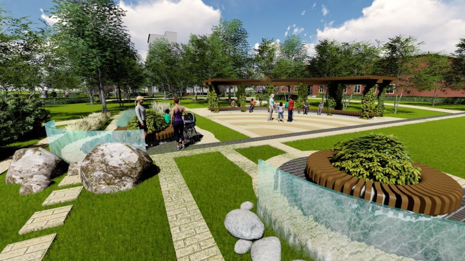 Город Глазов парк с фонтанами