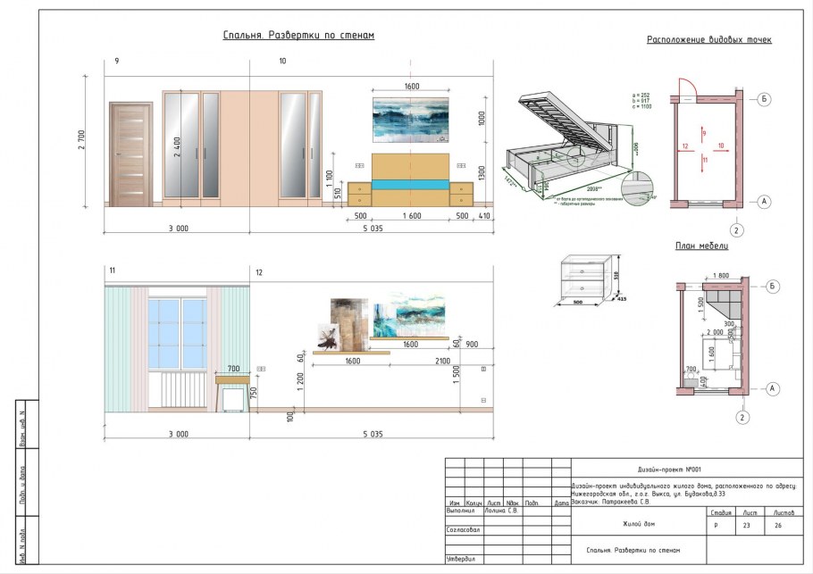 Развертка спальни с размерами