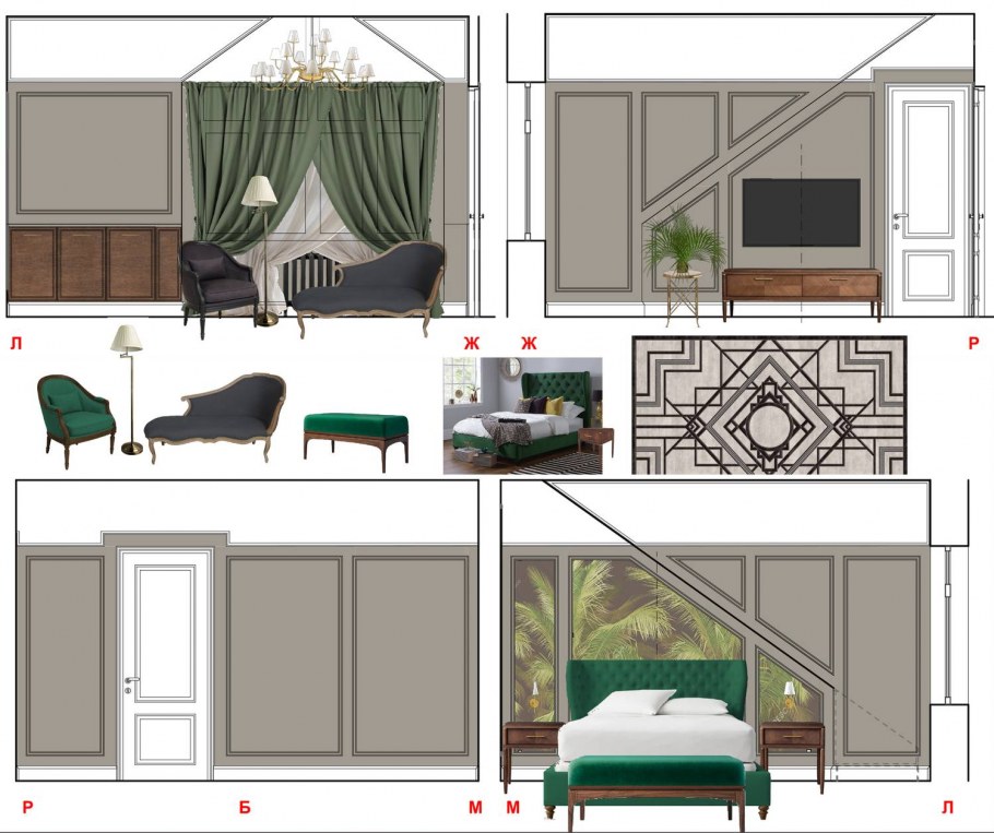 2д коллаж спальня развертки