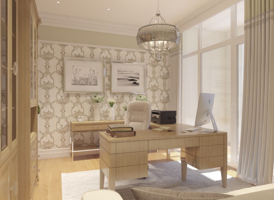 Домашний кабинет в светлых тонах