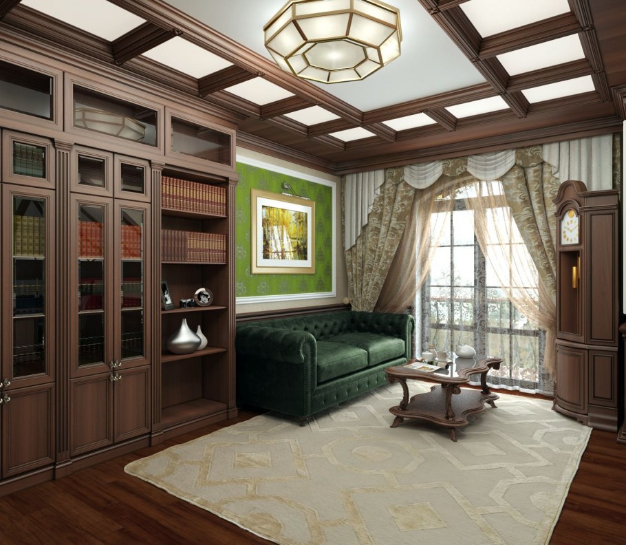 Интерьер кабинета в загородном доме