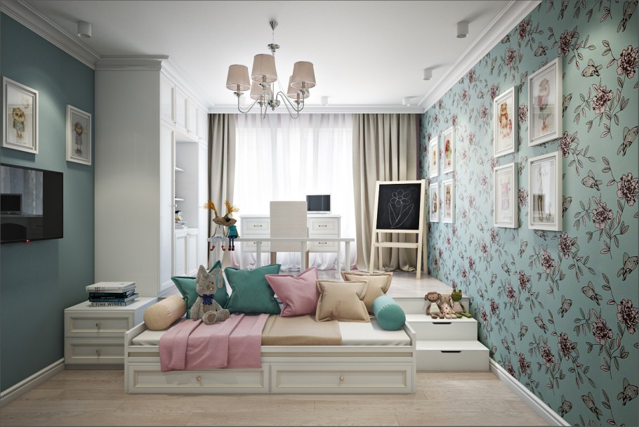 Комната в пастельных тонах для девушки