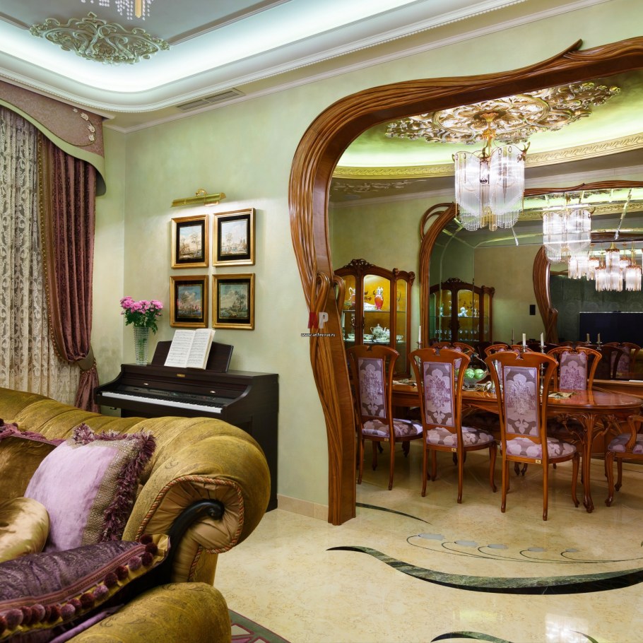 Интерьер гостиной в стиле арт нуво