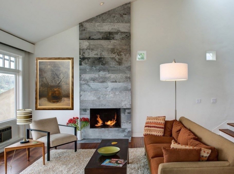 Гостиная с камином Минимализм