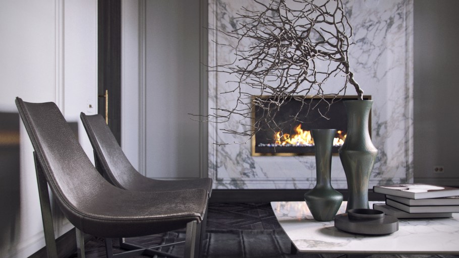 Гостиная с биокамином в современном стиле