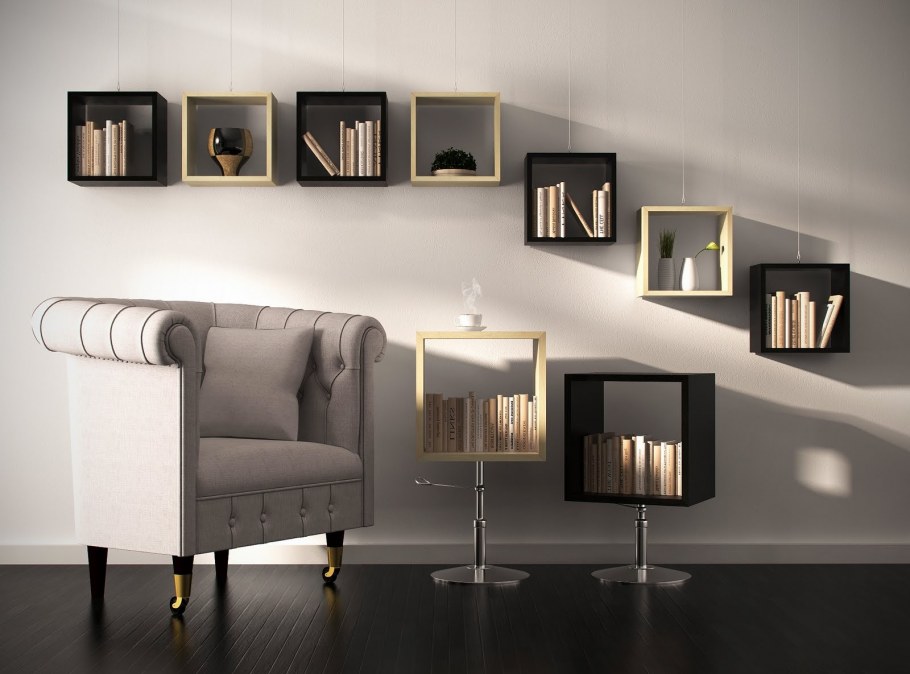 Стильные настенные полки в интерьере