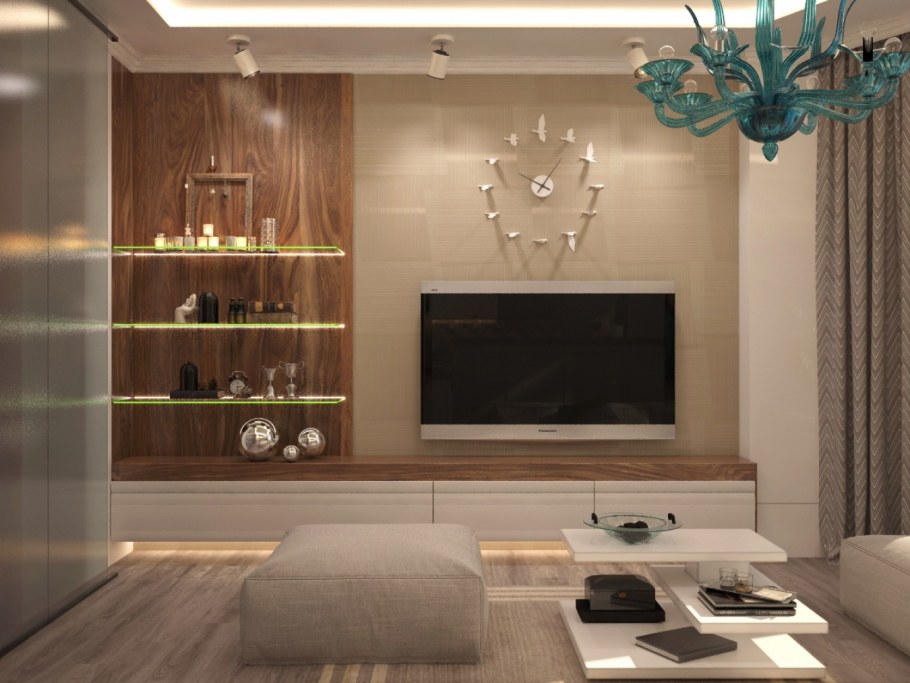 Стена с ТВ интерьер Контемпорари