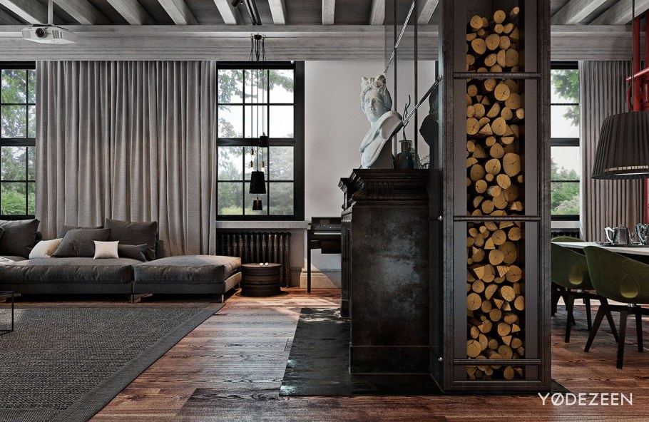 Дерево и металл в интерьере лофт