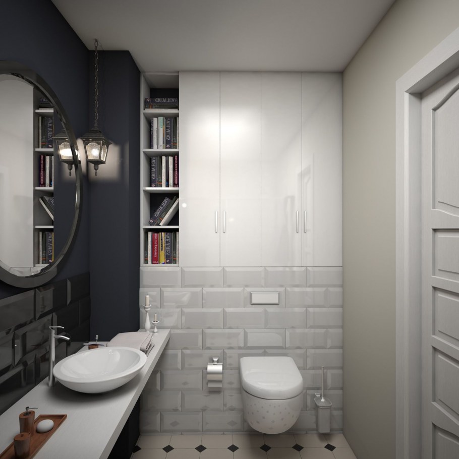 Интерьер туалета с душем и унитазом 2021