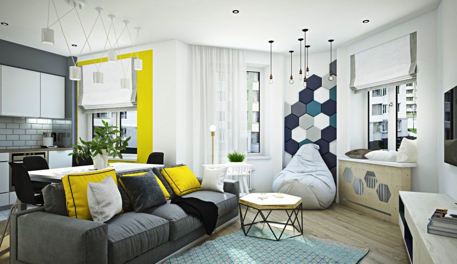 Зонирование комнаты с панорамным эркером