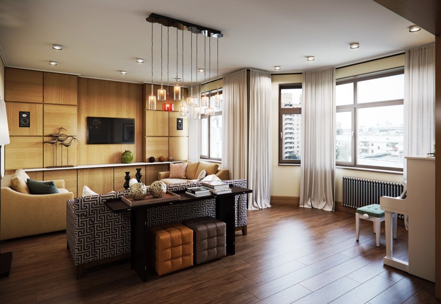 Кухня гостиная с эркером