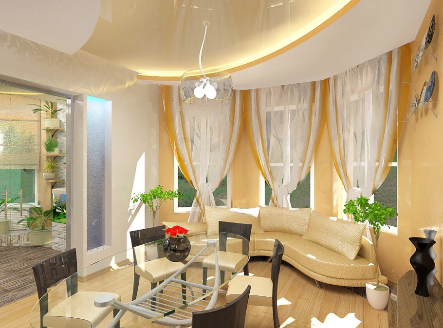 Гостиная с полукруглым окном