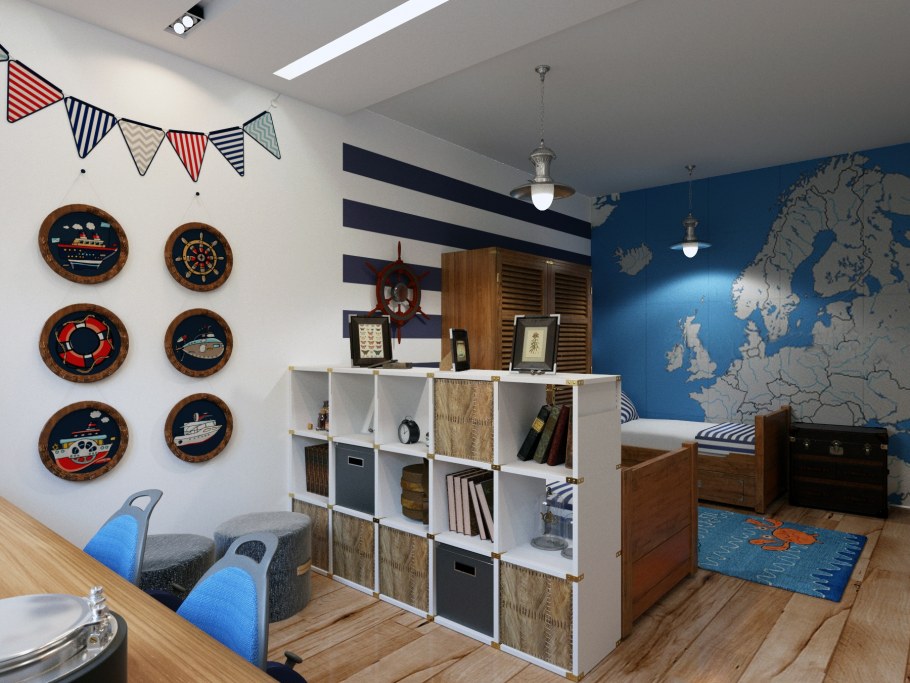 Прихожая в морском стиле для загородного дома